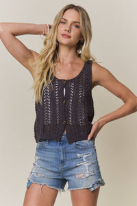 Harbor Breeze Crochet Button Tank: Charcoal