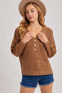 THERMAL HENELY SWEATER TOP: BEIGE / M/L