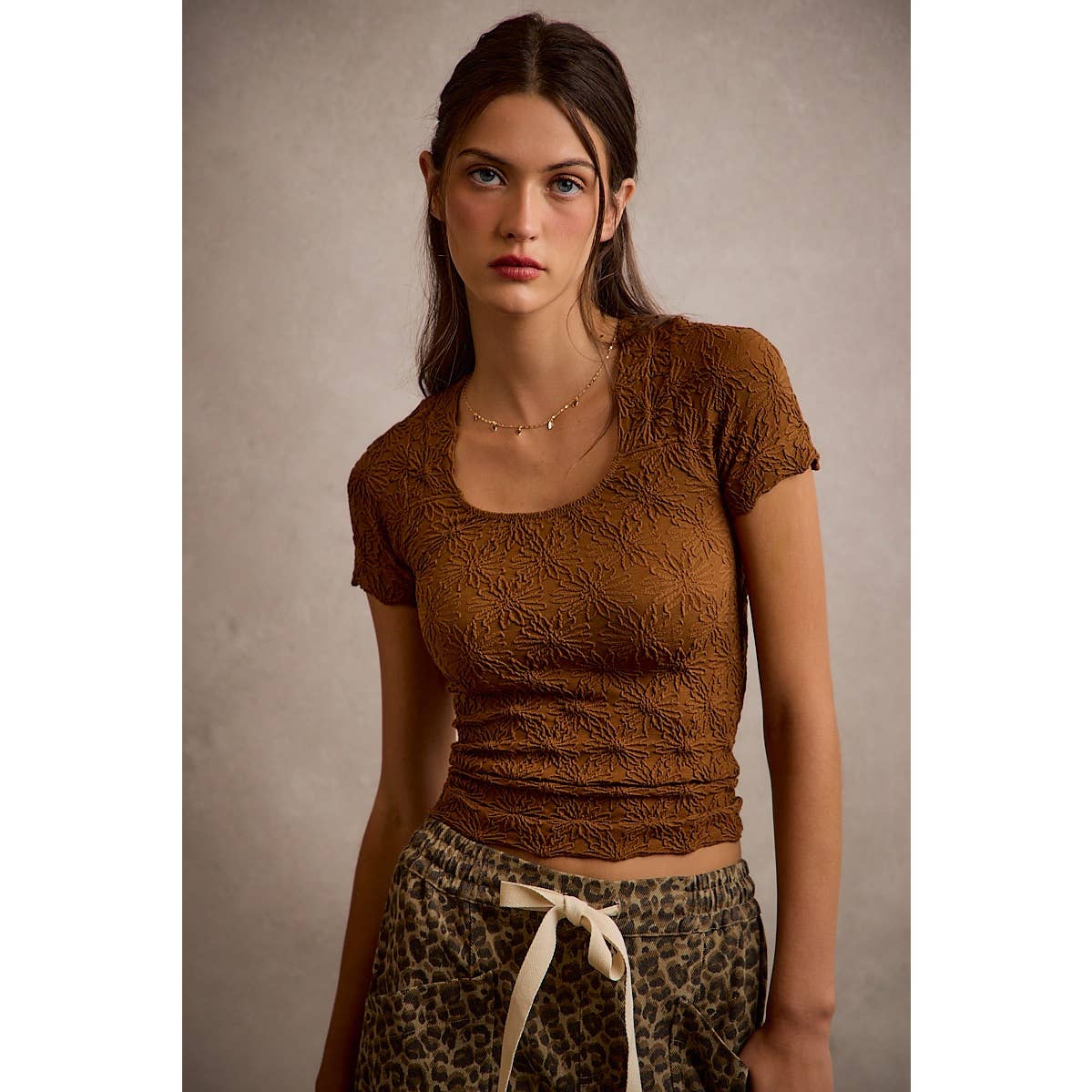 Pressed Petals Seamless Top: Brown