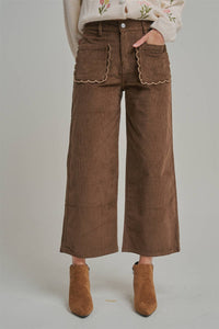 Sweet Detail Stretch Corduroy Wide Leg Pants: Burgundy