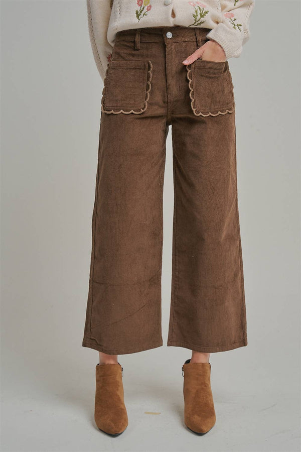 Sweet Detail Stretch Corduroy Wide Leg Pants: Burgundy