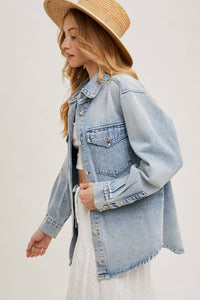 The Camille Washed Denim Shirt Jacket: Light Wash – Relaxed Button Down Shacket