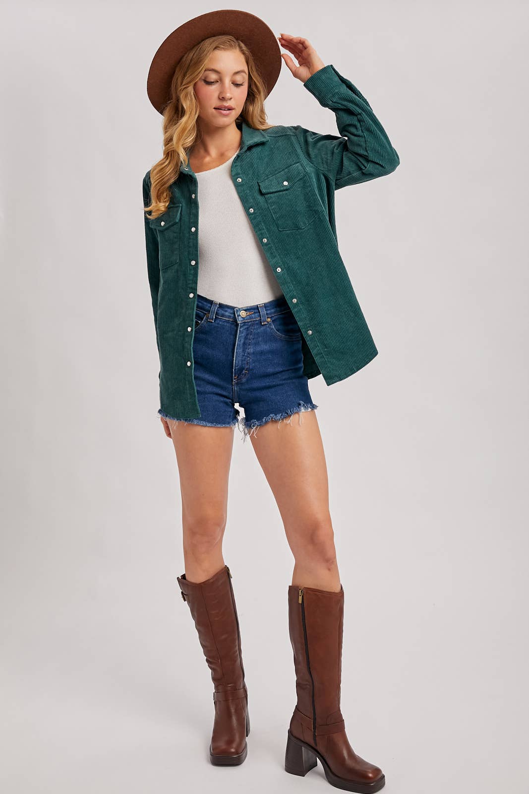 Everly Pines Corduroy Button-Down Shacket –Peacock