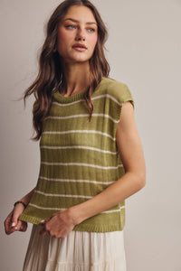 The Harlow Striped Knit Top:Green – Sleeveless Lightweight Sweater Tank