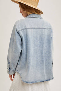 The Camille Washed Denim Shirt Jacket: Light Wash – Relaxed Button Down Shacket