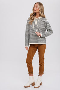 Nic Stripe Henley Sweater-Cream/Black