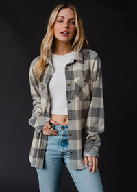 Cozy Gray & Cream Plaid Button Up