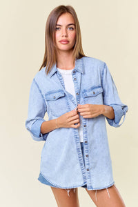 Farrah Chambray Button Down Shirt With Roll up Sleeve: Lt.Denim