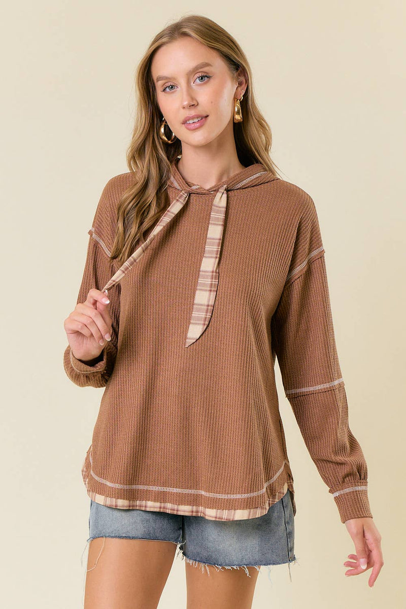 The Oakley Plaid Trim Waffle Hoodie – Chestnu
