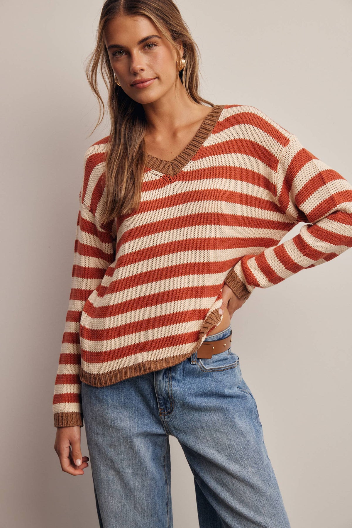 Better in Stripes Sweater: Rust