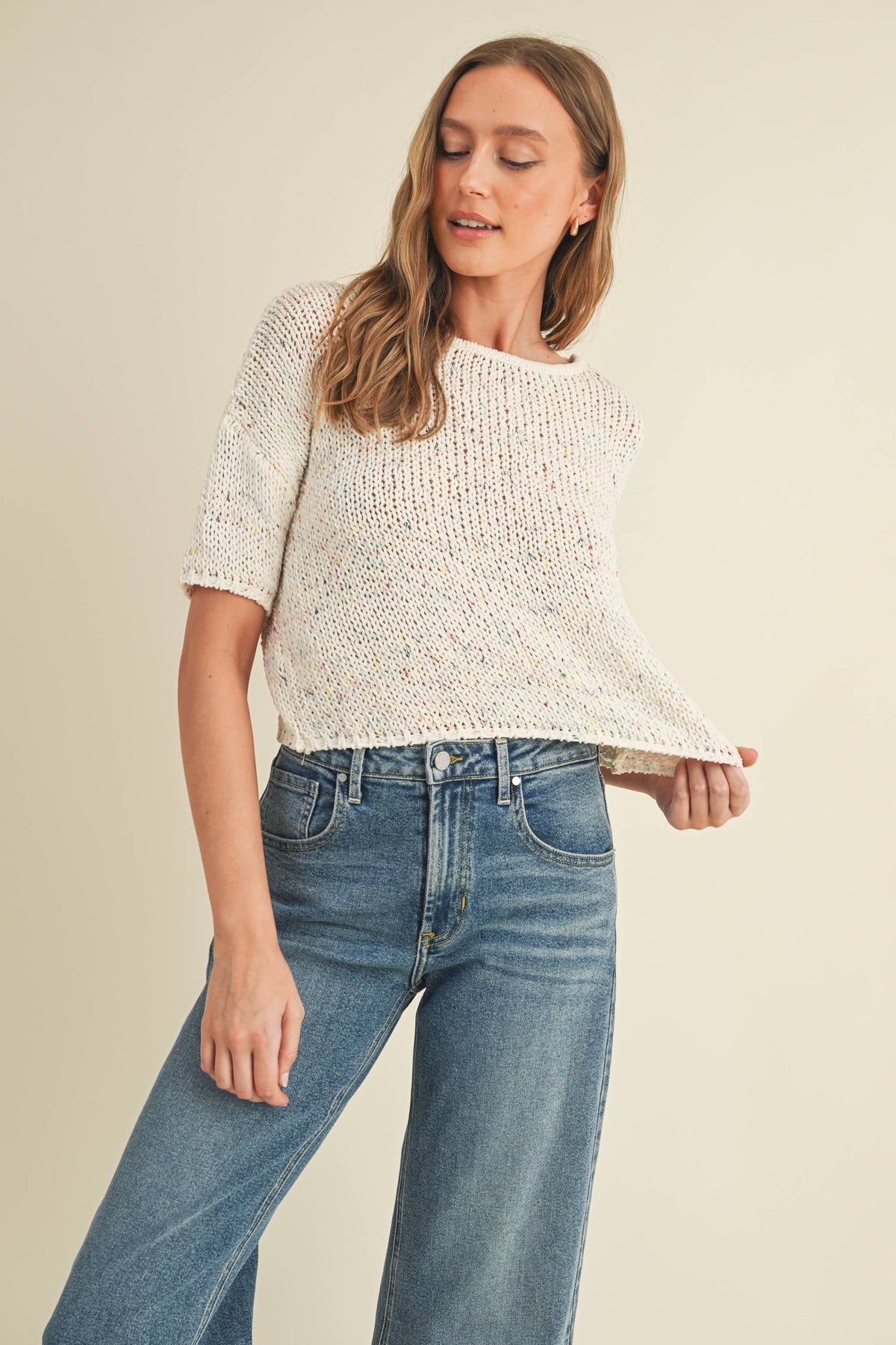 The Harper Confetti Sweater: Cream