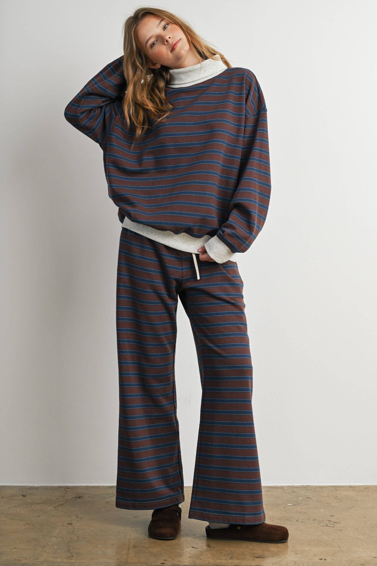 Sunday Slowdown Striped Sweatshirt: Navy/ Brown