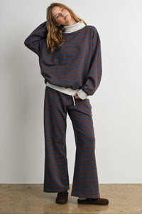 Sunday Slowdown Striped Sweatshirt: Navy/ Brown