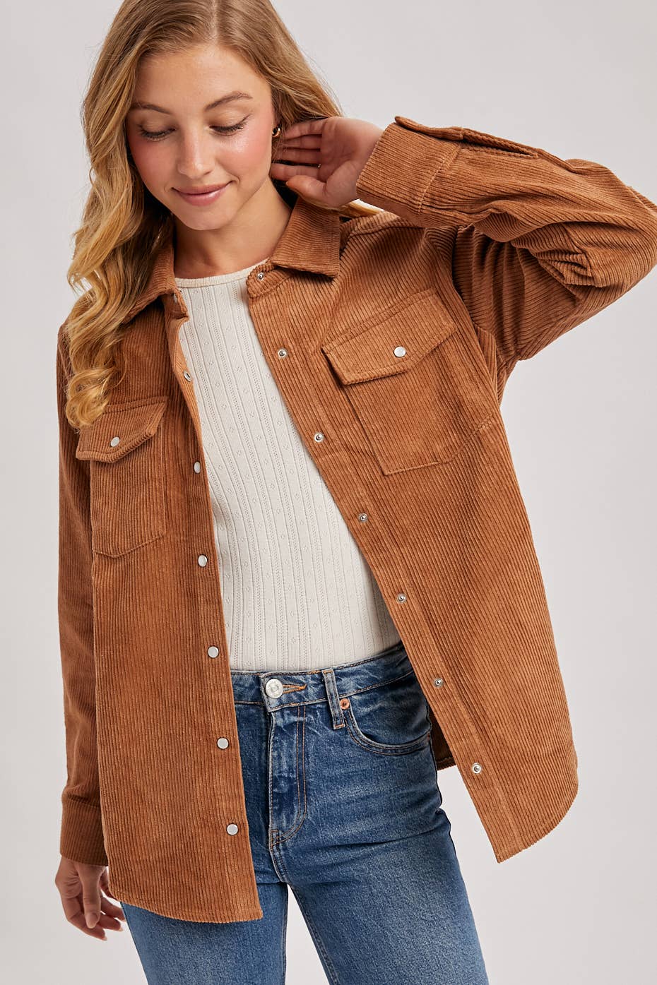 Everly Pines Corduroy Button-Down Shacket –Peacock