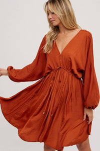 Ellis Satin Dress: Rust