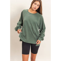 Weekend Ease Snow Wash Raglan Top: Dark Green