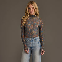 The Marlowe Floral Mesh Top: Gray