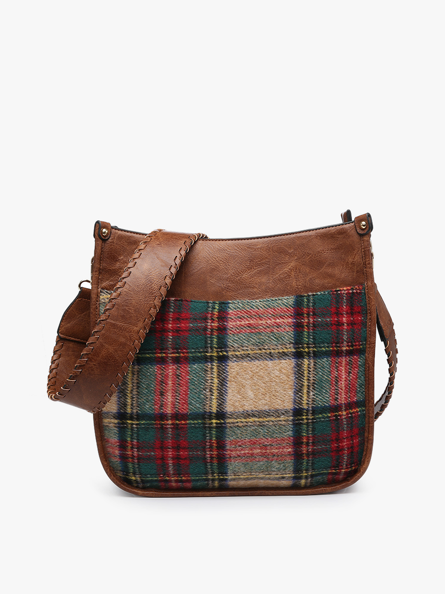 Jen & Co. Chloe Plaid Crossbody with Whipstitch Strap – Vegan Leather & Tartan Fabric Bag