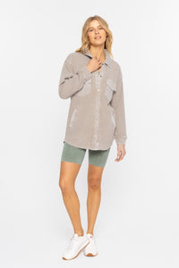 Holli Waffle Knit Mineral Washed Shacket: Smoky Taupe