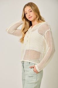 The Juniper Crochet Hoodie Sweater: Off White