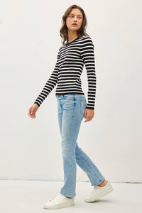 Vanessa Classic Fit Basic Striped Sweater: Black/White