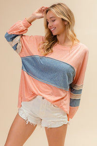 Andie Tri Blend Comfy Casual Top: Peachy/Blue