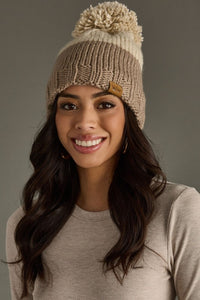 Aspen Ridge Color Block Knit Pom Beanie – Fleece Lined Winter Hat