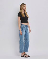 Vervet By FLying Monkey "Katie"  Barrel Leg Jeans – Cropped Seam Detail Denim