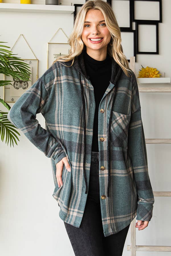 Sutton Plaid Hoodie Shacket – Soft Flannel Button Down with Hood
