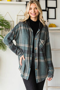 Sutton Plaid Hoodie Shacket – Soft Flannel Button Down with Hood
