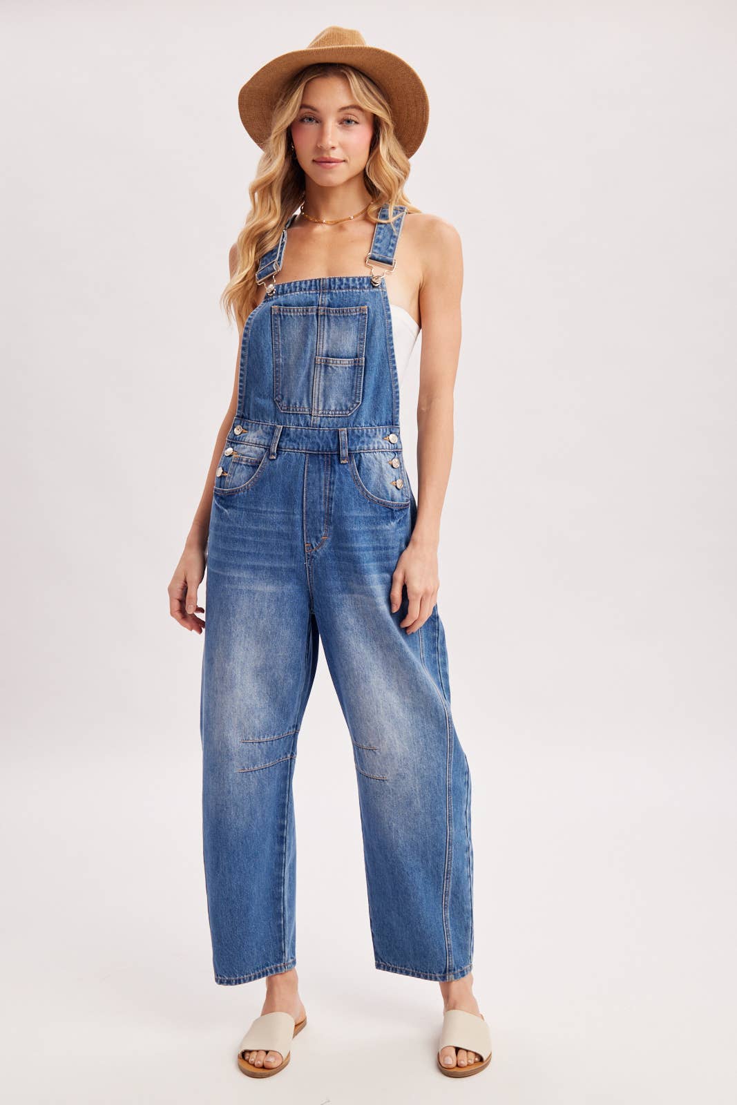 The Remi Barrel Leg Denim Overalls:  – Relaxed Wide Leg Casual Overalls