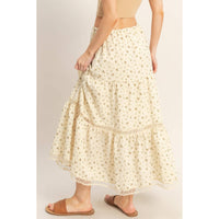 The Willow Lace Tiered Skirt: Cream/Brown Floral
