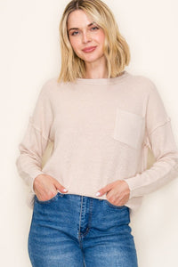 The Sutton Waffle Pocket Sweater – Ivory & Taupe
