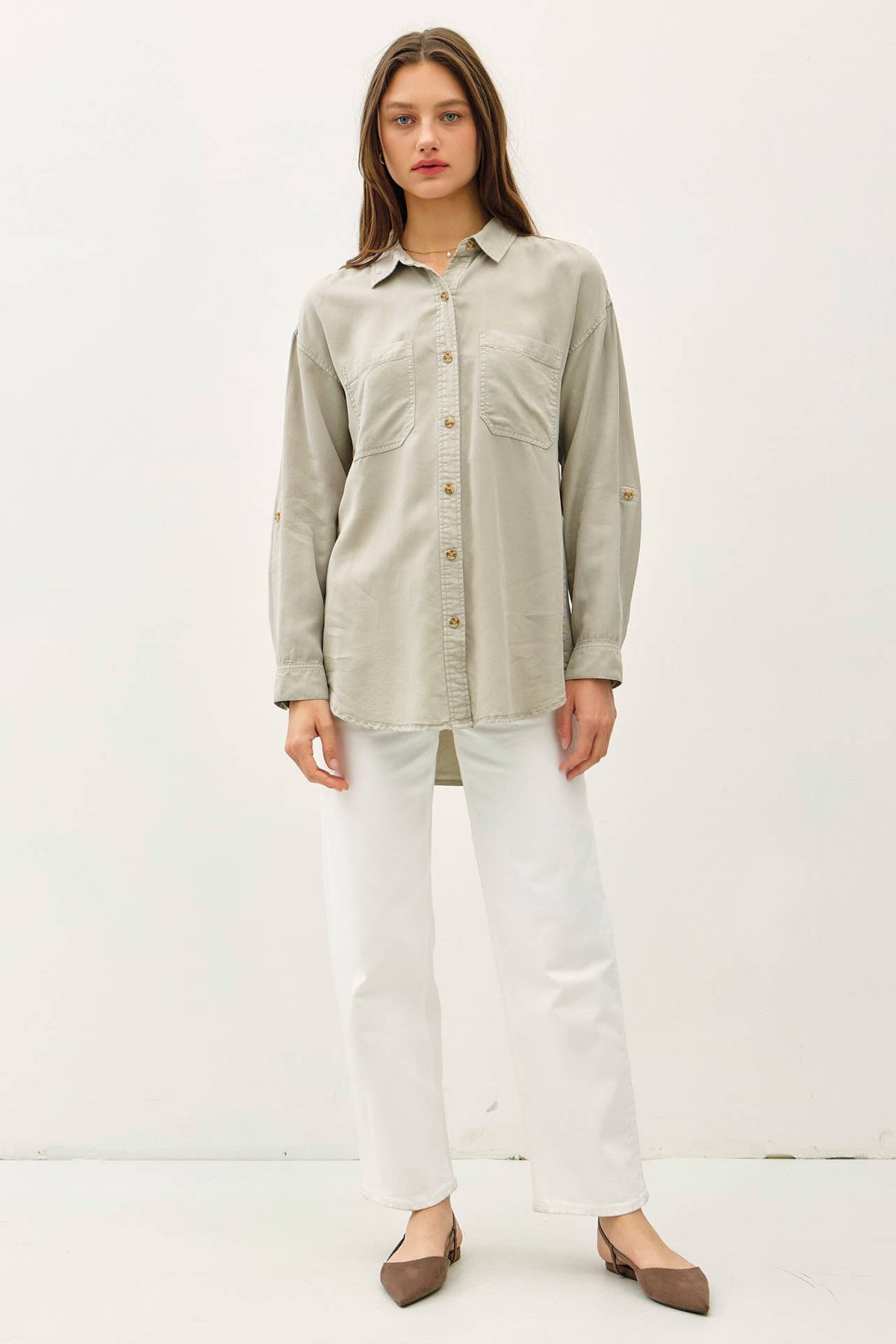 The Sadie Soft-Washed Oversized Button Down – Available in Sage and Charcoal