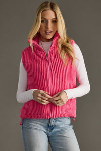 The Brynn Corduroy Puffer Vest – Hot Pink Quilted Layer with Pockets