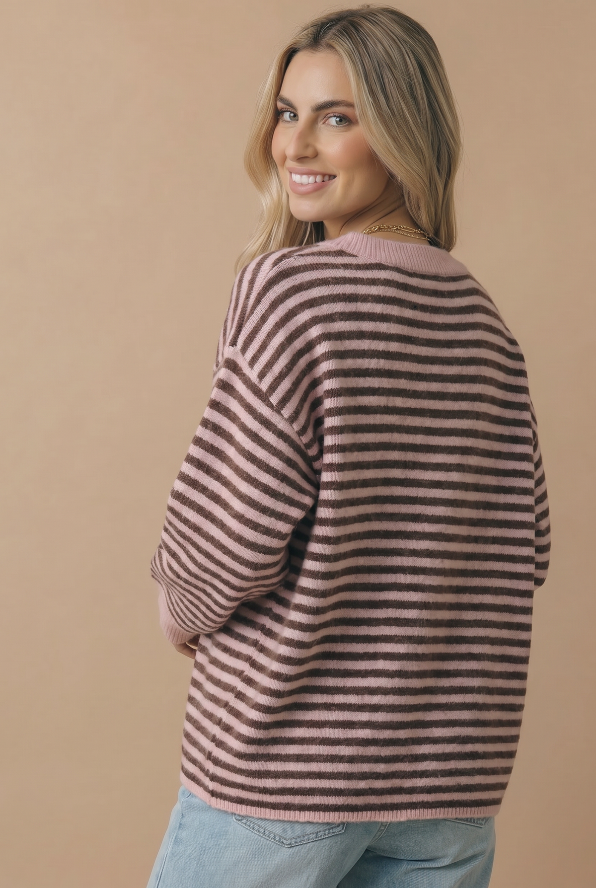 Pink Mocha Stripe Cardigan