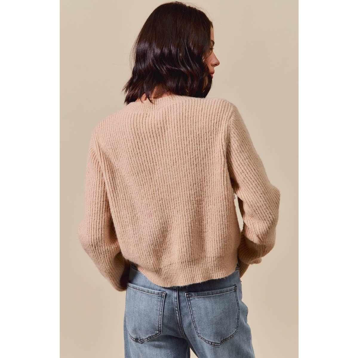 Harper Plaid Bow Detail Sweater: Taupe