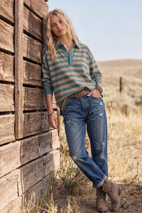 Out West Rugby Top: taupe/ dusty teal