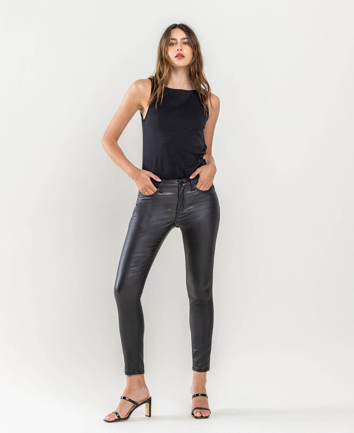 Vervet by Flying Monkey Mid Rise Faux Leather Crop Skinny: Jet Black