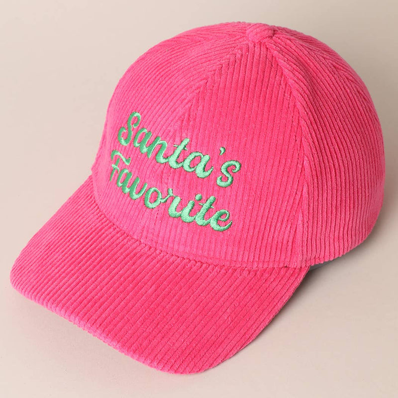 Santa’s Favorite Corduroy Embroidered Hat – Holiday Edition (Green or Pink)
