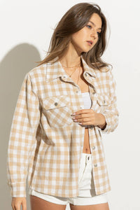 Hattie Spring Gingham Shacket: Beige