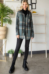 Sutton Plaid Hoodie Shacket – Soft Flannel Button Down with Hood