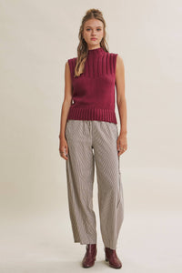 ALL ABOUT COMFORT ELASTIC STRIPE COTTON BARREL PANTS: DK. GREEN / L