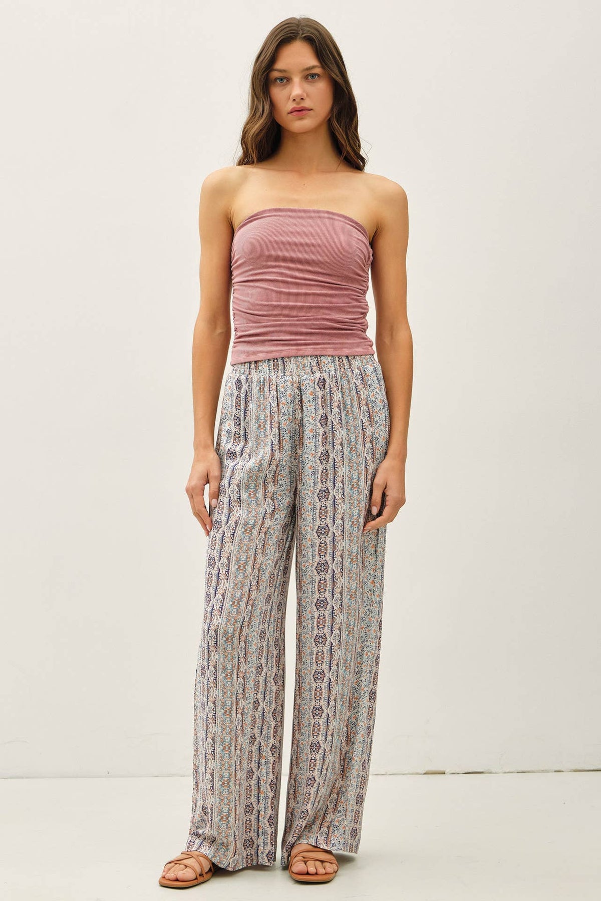 The Liora Boho Print Wide Leg Pants – Smocked Waist Breezy Relaxed Fit Pants