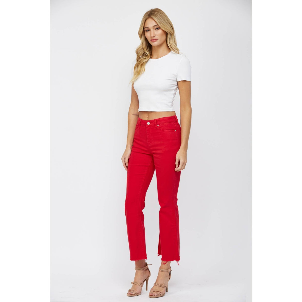 Mica DenimFriday Night Lights High Rise Ankle Flare: Wisco Red