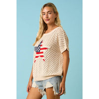 The Liberty Stars Crochet Sweater: Cream – USA Flag Patchwork Open Knit Pullover