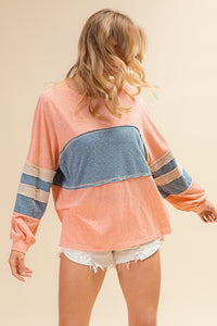 Andie Tri Blend Comfy Casual Top: Peachy/Blue