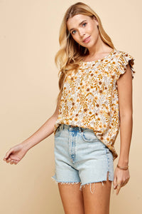 Lydia Floral Printed Short Ruffled Sleeves