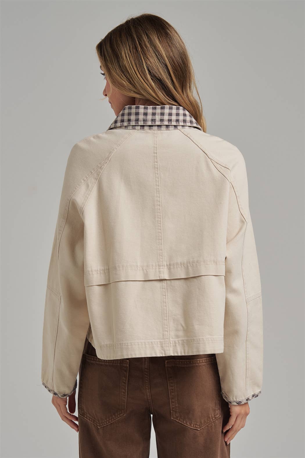 Checked Out Canvas Jacket: Oatmeal/ Brown