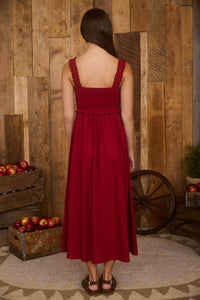 The Josette Smocked Midi Dress – Button-Front Sleeveless Dress in Apple Red